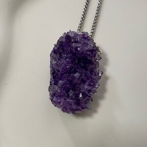 Deep Purple Amethyst Geode Druzy Necklace – Raw Crystal Statement Pendant